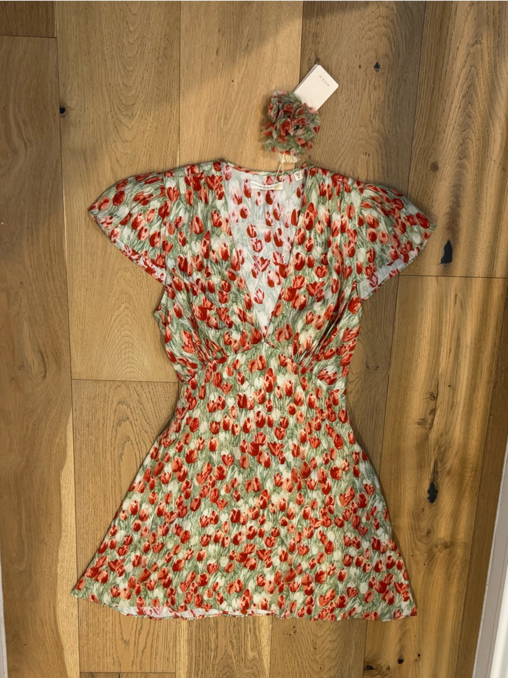 DÔEN Floral Mini Dress w/ Belt & Rosette | Size S | Cottagecore